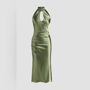 Cider Green Halter Ruched Cocktail Dress